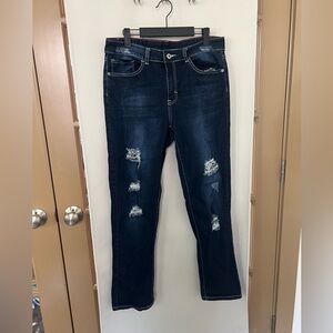 Giddy Up Glanour Womens 14 Blue Dark‎ Wash Distressed Boot Cut  Denim Jeans